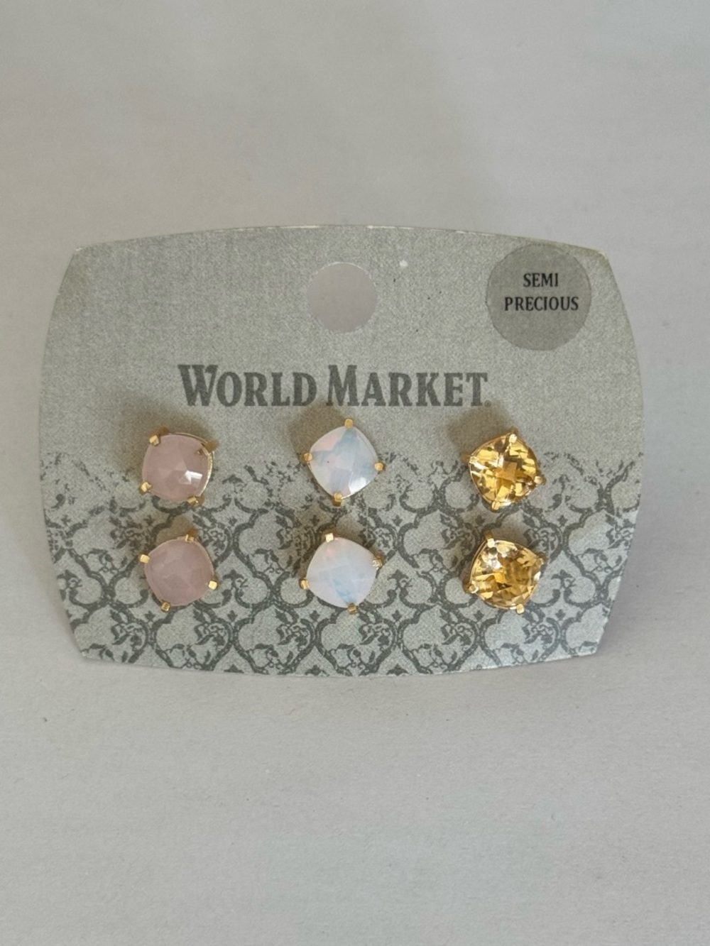 NWT Cost Plus World Market Semi-Precious Opulence Gold Stud Earring Set